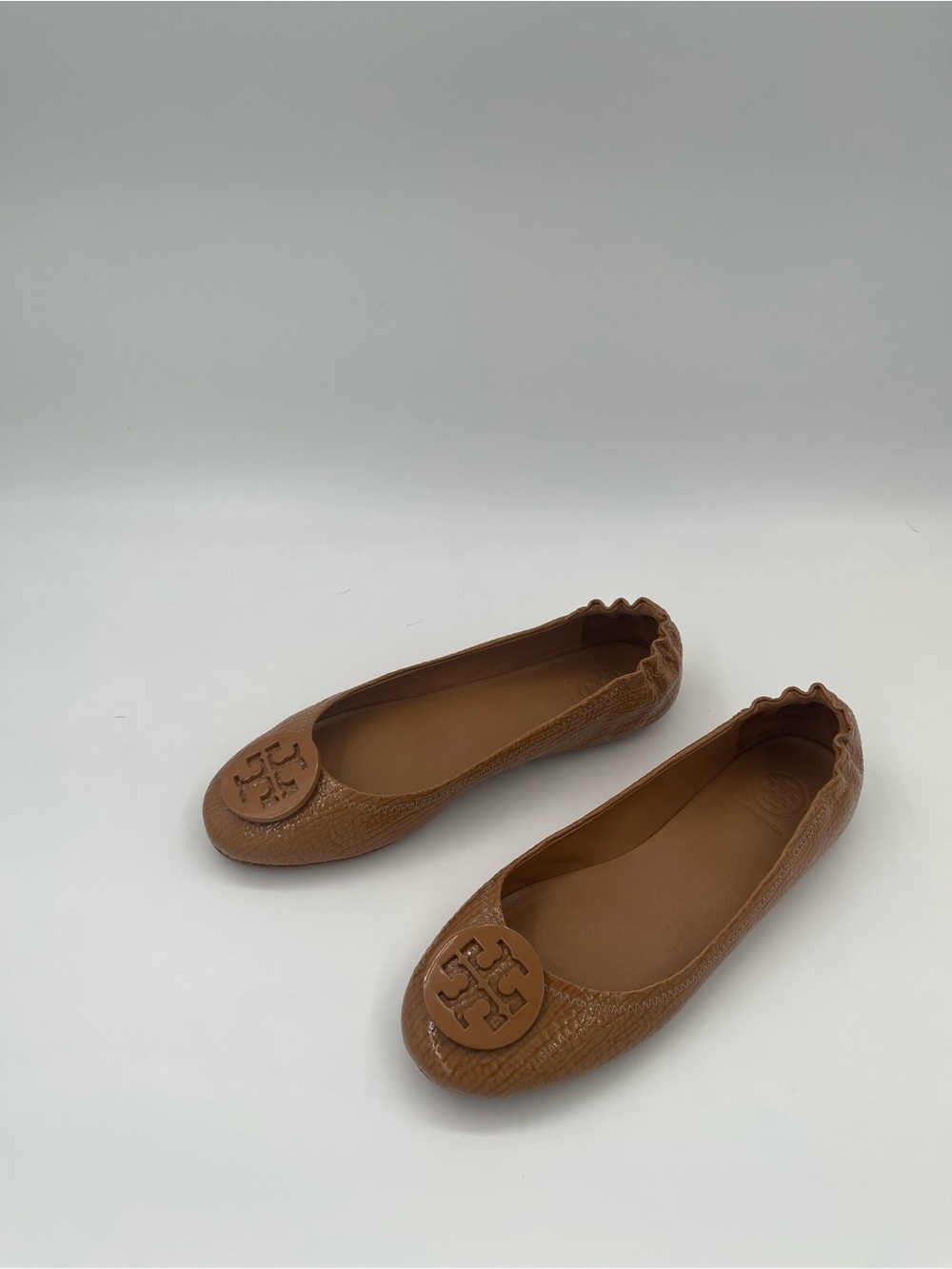 Tory Burch Tan Leather Logo Ballet Flats